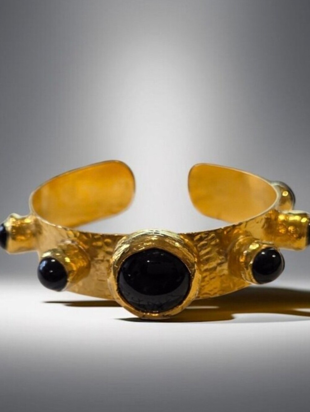22k Gold Plated Chunky Artisan Genuine Onyx Stone Byzantine Cuff Bracelet